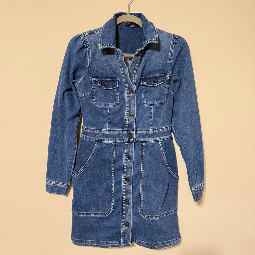 Kut from the Kloth Denim Mini Dress Long Sleeve Button Front Blue XS KD104901